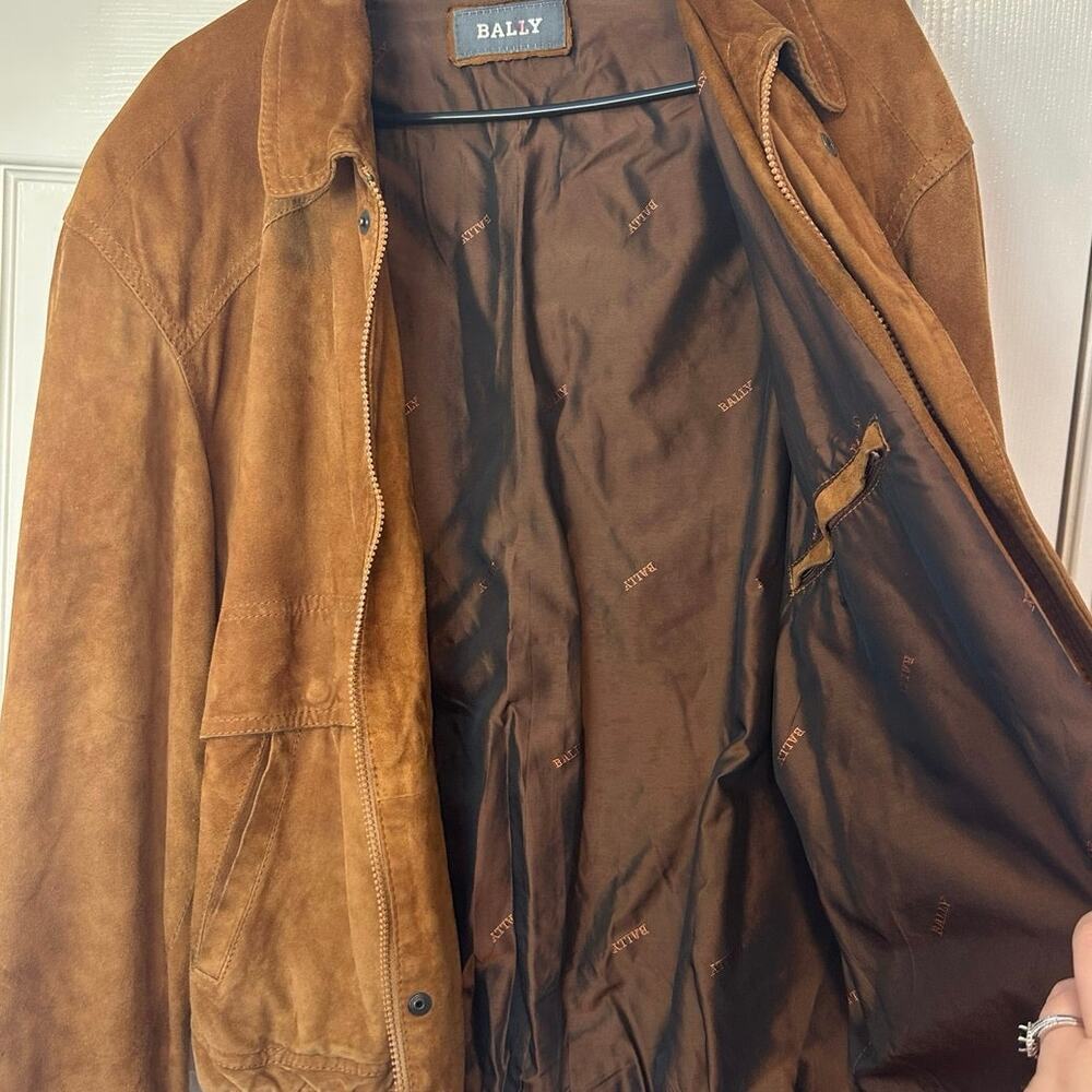 Bally VTG Men’s 100% Real Leather Suede Bomber Jacket Size 42 Brown Italy Made - Picture 13 of 14